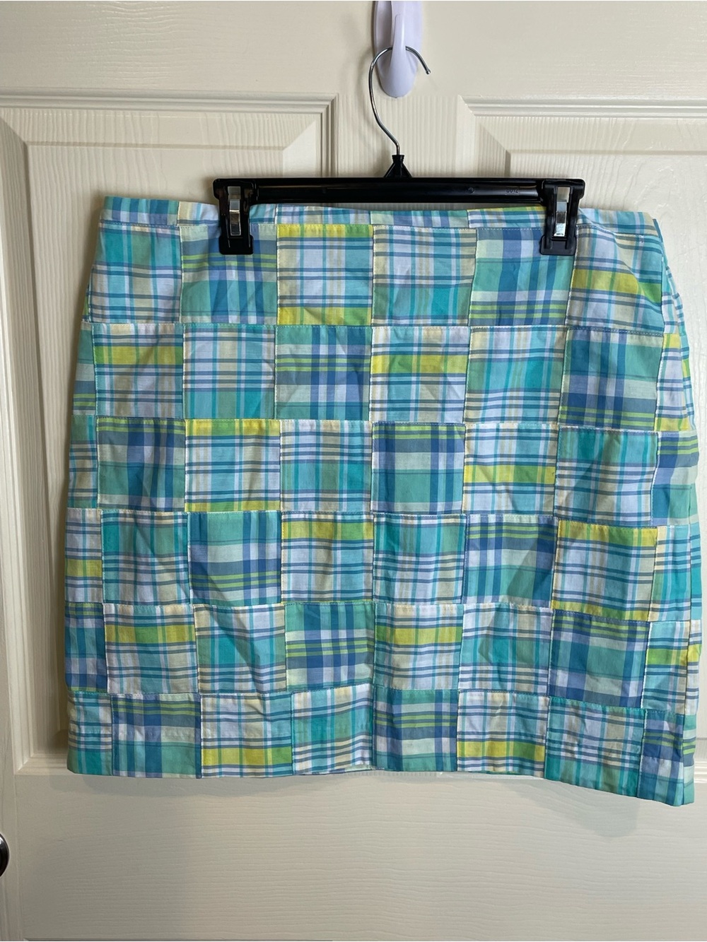 Talbots Madras Plaid Patchwork Mini Skirt in Aqua and Yellow 12 - Picture 2 of 12